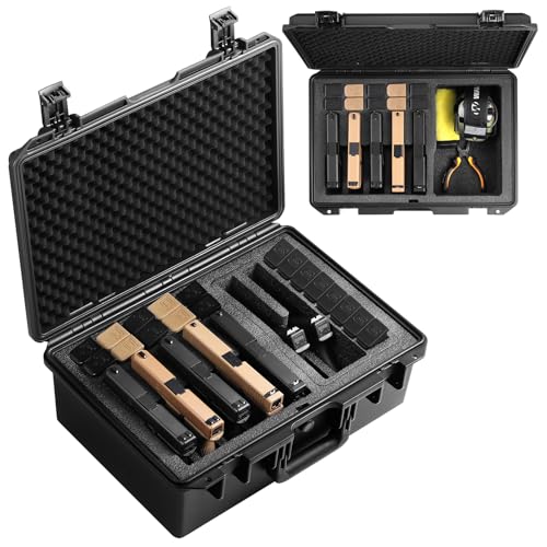Pistol Case for Multiple Handguns, 3 Foam Types & Multiple Layout Available, Firearm Travel Carrying Case Fits Glock, Beretta, S&W, Waterproof Gun Box - color: Hold 7 Guns (5+2 Layout), size: Standard Foam