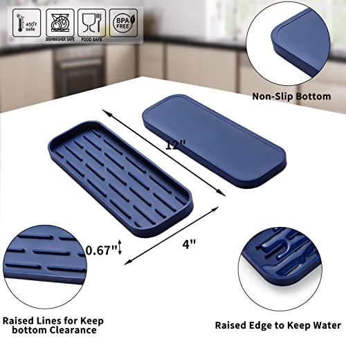 MicoYang Silicone Kitchen Sink Organizer Tray for Multiple Usage,Eco-Friendly Sponges Holder for Kitchen Bathroom Counter or Sink,Dish Soap Dispenser,Scrubber,Bottle,Cup (Navy Blue, 12"×4") - color: Navy Blue, size: 12" x 4" x 0.7"