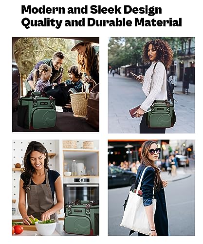 SUNNY BIRD 12L Large Insulated Lunch Bag, Foldable Lunch Cooler Box for Women Adult and Men, Fits 18 Cans (Green with Boho Strap) - color: Green with boho strap