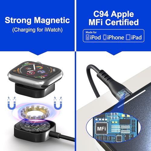 Multi Charging Cable for Apple Watch with Type C/Lightning/Micro/Watch - color: Black