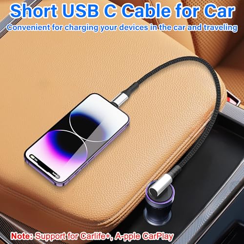 Short USB Type C Charging Cable USB A to C Cable 6A Fast Charging Cord 90 Degree Type C Charger Cable for Car Cell Phone Tablet and USB C Devices 9.8in (Right Angle A to C) - style: Right Angle A to C