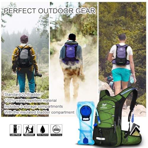 Mothybot Hydration Pack, Insulated Hydration Backpack with 2L BPA Free Water Bladder and Storage, Hiking Backpack for Men, Women, Kids for Running, Cycling, Camping - Keep Liquid Cool up to 5 Hours - color: Gray