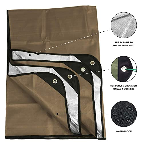 Arcturus Insulated Tarp, Reusable Heavy Duty Thermal Survival Blanket – 60x82in, Reflects 90% Body Heat, Waterproof, Windproof, 3-Layer Design, Reinforced Grommets, Coyote Brown - color: Coyote Brown