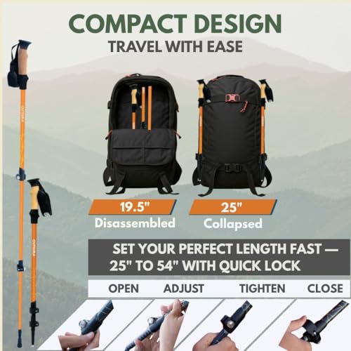 Outsura Carbon Fiber Hiking Stick 2 Pack – Professional Grade, Collapsible Trekking & Walking Sticks for Hiking - color: Sunset Orange