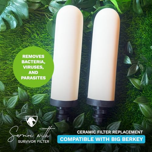 Survivor Filter Ultra Gravity Water Filter Replacement Pack - 2X Ceramic Filter Replacement - Compatible with Big Berkey - Removes Bacteria, Viruses, and Parasites - style: Survivor Filter Ultra Ceramic Replacement Water Filters (Pack of 2)