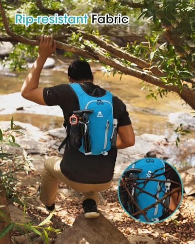 Foldable Small Hiking Backpack with 3 Strap Pockets – Lightweight 300D Spill-proof Daypack for Men Women – Packable Small Travel Backpack with Chest Strap & Trekking Pole Holder – Durable Outdoor Bag - color: Bluegreen-