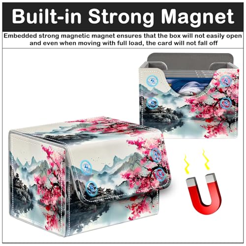 Premium Commander Deck Box,Magnetic Trading Card Storage Case for MTG TCG - Fits 100+ Single-Sleeved Cards,Pink Trees Mountains - color: Pink Trees Mountains