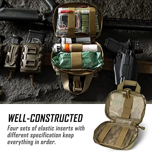LIVANS Rip Away IFAK Medical Pouch for MOLLE Gear | Small Tactical First Aid Bag with Quick Release Panel, 1000D Nylon & Organizer - color: Khaki