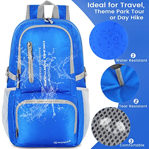 ZOMAKE Lightweight Packable Backpack, 35L Foldable Daypack (Dark Blue) | Light Hiking Backpacks Water Resistant Collapsible Day Pack for Travel, Everyday Carry, Multi-Pocket Layout, Heavy Duty Nylon - color: Dark Blue, size: 35L