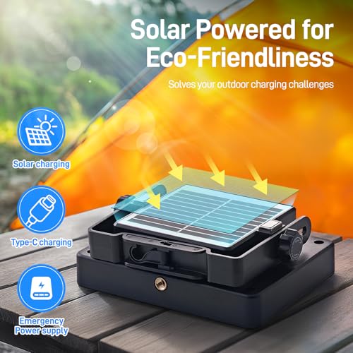 LED Solar Portable Camping Lights with Stand dimmable, 2000LM, Solar Rechargeable Work Lights with Magnetic，IP67 Waterproof, 5 Light Modes Portable Flood Light, Camping Lantern for Indoor Outdoor