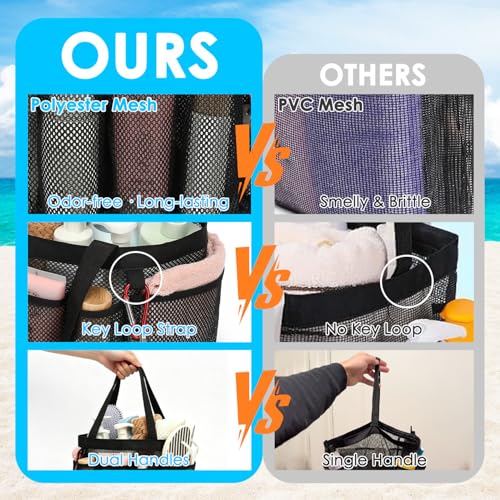 Fammart Mesh Shower Caddy Portable for College Dorm Room Essentials, Odorless Polyester Large Shower Tote Bag with Dual Handles, 8-Pocket Quick-Dry Toiletry Organizer for Travel, Beach, Camping, Gym - color: Multiple Pockets, 1 Pack - Black