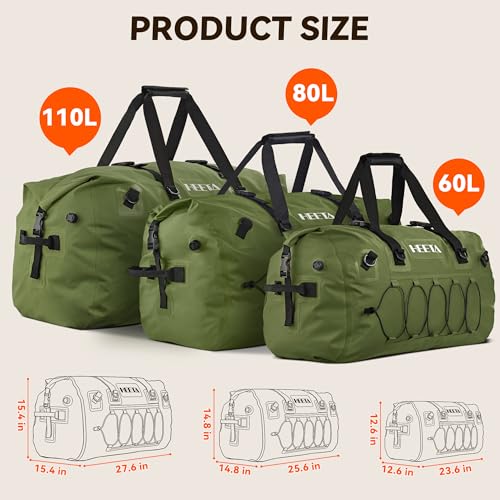 HEETA Waterproof Duffel Bag Travel Motorcycle Dry Bag Backpack 60L/80L/110L - color: Pitch Green, size: 60L