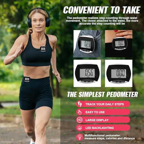 Weewooday Pedometer for Walking Steps and Miles Simple Pedometer Clip on with Large Digital Display Portable LCD Step Counter Bulk Gift for Women Men Adults - color: Black