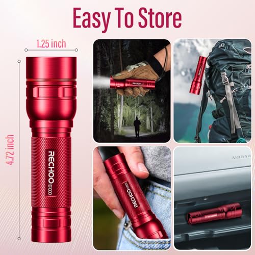 Rechargeable Flashlights High Lumens, G1000 Super Bright Flash Light 2 Pack, Small Zoomable LED Flashlight with 3 Lighting Modes, Portable Flashlights for Camping Essentials, Gift for Women (Red) - color: Red, size: 2 Pack