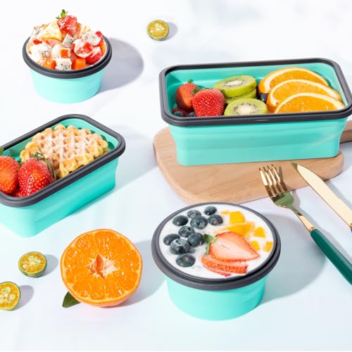 Sudaya 8 Pack Collapsible Food Storage Containers With Lids, Collapsible Storage Containers Sets Silicone Collapsible Bowls For Camping, RV Accessories, Travel Trailer Must