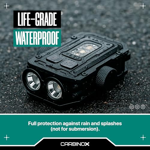 CARBINOX Flashlight Mini, 300 Lumens Rechargeable LED+COB Light, Dual Independent Switches, 7 Modes w/Red-Blue Warning, USB-C Fast Charging, Cap-Clip Hands-Free Use