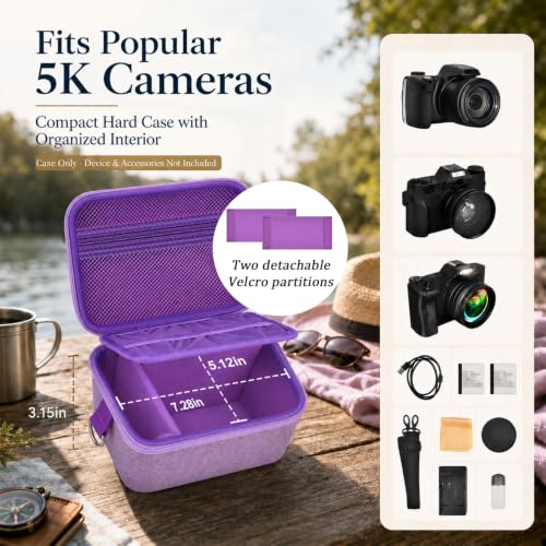 Comecase Large Travel 4K Vlogging Camera Case for Duluvulu/for AUREAPIX | Outdoor Camera Storage with 2 Dividers and Mesh Pocket, for Vloggers and Content Creators, Trip Ready, Full Purple- Case Only - color: Full Purple, size: L