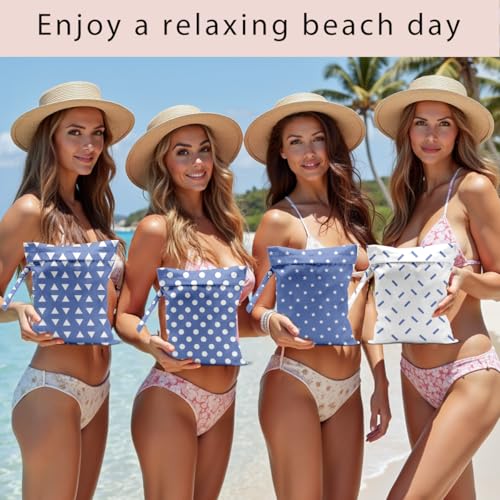 Wet Bag, 4Pcs Wet Dry Bag Set, Reusable Waterproof Bags with Triangle, Star, Diagonal & Dot Prints for Women, Versatile for Beach, Pool & Daily Use - color: Triangle & Star & Diagonal & Dot