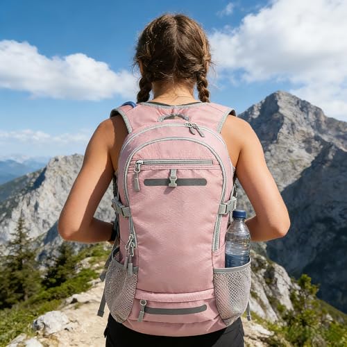 Zavothy 20L Multipurpose Hiking Backpack with 3L Water Bladder – Durable Hydration Backpack with Insulated Bladder Compartment, Hidden Helmet Holder & Rain Cover – for Hiking, Commuting, and Camping - color: Pink