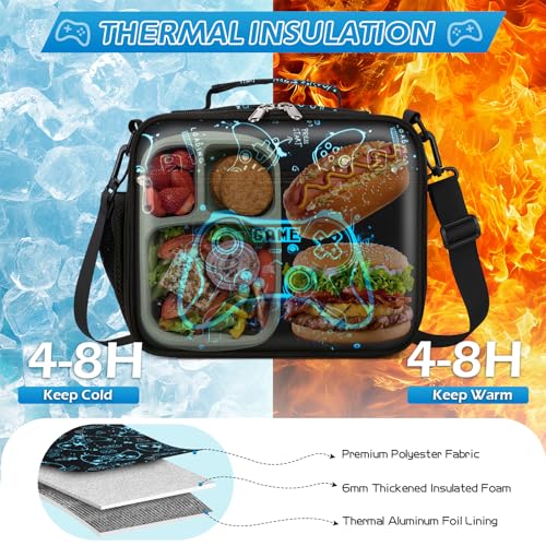 DIGOBAY Insulated Lunch Box for Kids Boys Cool Luminous Gamer Lunch Bag - color: Blue