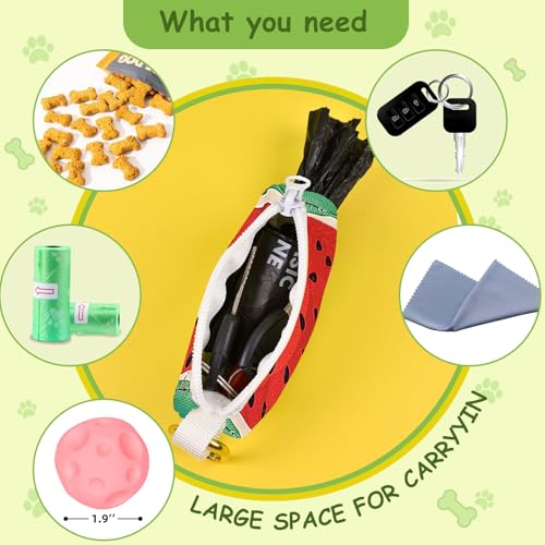 Convenient Dog Poop Bag Holder Leash Attachment with Zipper Case for Potty Bags - Trash Bag Carrier Accessory Dispenser for Poo Bags,Watermelon,Medium | Zippered case keeps potty bags secure and easy to access; convenient leash attachment and trash bag ca