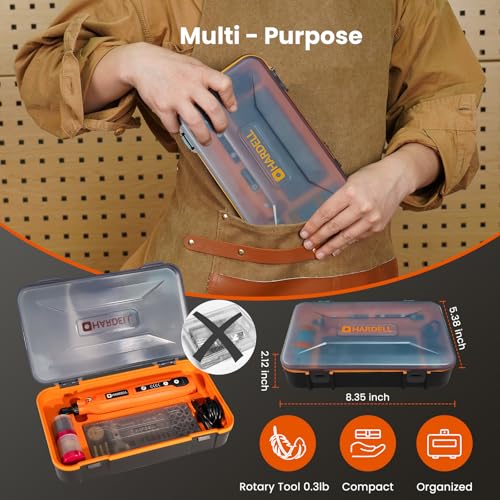 HARDELL Mini Cordless Rotary Tool, 5-Speed and USB Charging with storage case, Multi-Purpose 3.7V Power Rotary Tool for Sanding, Polishing, Drilling, Etching, Engraving, DIY Crafts - color: Orange Pro