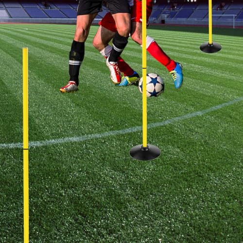 TNZMART 4.9FT Training Agility Poles Detachable Soccer Training Sticks Multi-Purpose Slalom Boundary Poles with Rubber Bases - style: Pack of 12