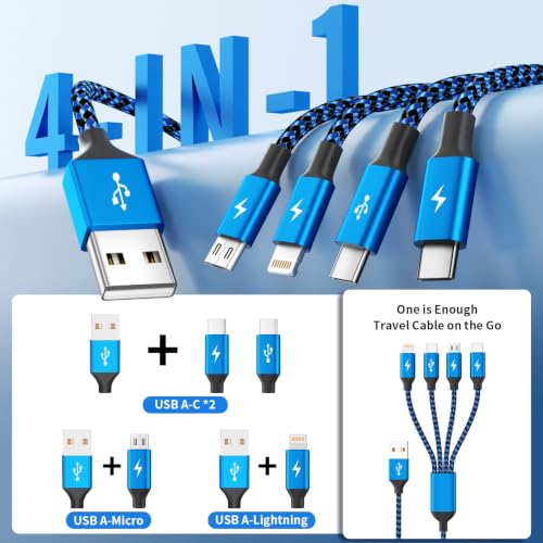 4 in 1 Dual Type C Multi Charging Cable, Charging Cord for Multiple Devices | 2 Pack 5FT USB Charging Cable with 2 USB C/IP/Micro USB Charger, Phone Charger for iPhone 17-8/ Android/Pad and More,Blue - color: Deep Blue