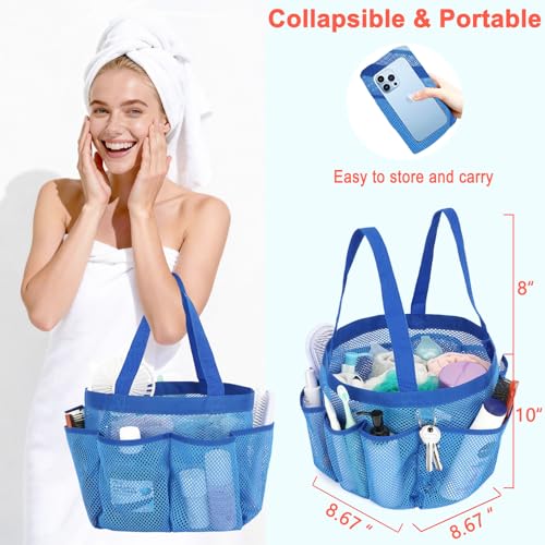 Fammart Mesh Shower Caddy Portable for College Dorm Room Essentials, Odorless Polyester Large Shower Tote Bag with Dual Handles, 8-Pocket Quick-Dry Toiletry Organizer for Travel, Beach, Camping, Gym - color: Multiple Pockets, 1 Pack - Blue