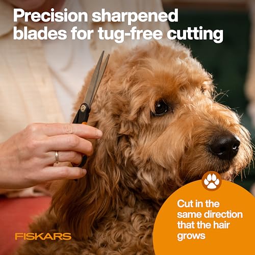 Fiskars Pet Grooming Trimming Scissors for Dogs & Cats, 6.75", Orange/Black | Trimming Scissors with Precision Stainless Steel Blades & SoftGrip Handle, Cat and Dog Supplies - style: Trimming Scissors