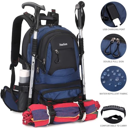 Nerlion 40L Hiking Backpack Travel Backpack for Men Women Camping Waterproof Outdoor Hiking Daypack Lightweight Backpack (Blue) - color: A4- Blue