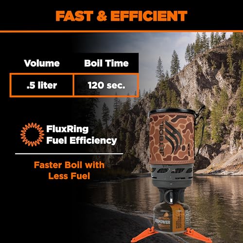 Jetboil Zip 0.8L Portable Fast Boil Stove with Easy-Turn Knob Igniter for Backpacking and Camping, Propane/Isobutane Burner - color: Brown Duck Camo