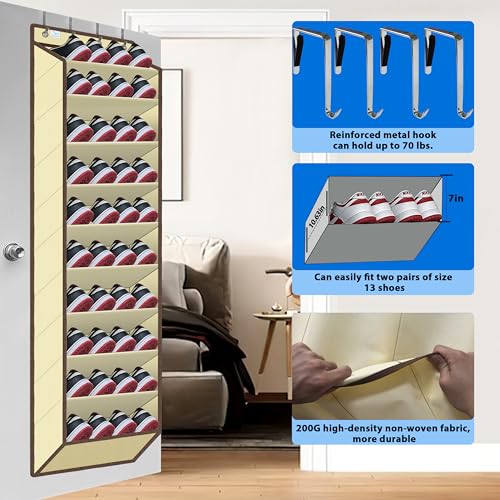 10 Tiers Shoe Organizer for Closet, 20 to 30 Pairs Shoe Rack Door - color: Beige