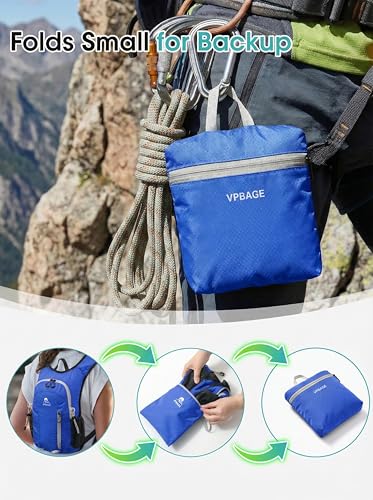 Foldable Small Hiking Backpack with 3 Strap Pockets – Lightweight 300D Spill-proof Daypack for Men Women – Packable Small Travel Backpack with Chest Strap & Trekking Pole Holder – Durable Outdoor Bag - color: Royalblue-