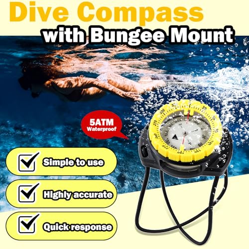 Scuba Dive Waterproof Wrist Compass with Bungee Mount - color: Yellow