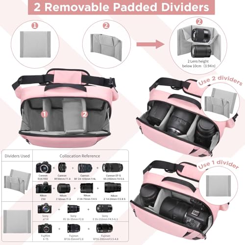 TAAOKA Camera Sling Bag,Waterproof Camera Case with Tripod Holder,Lightweight DSLR/SLR/Mirrorless Camera Bags Crossbody for photographers-Pink - color: Pink