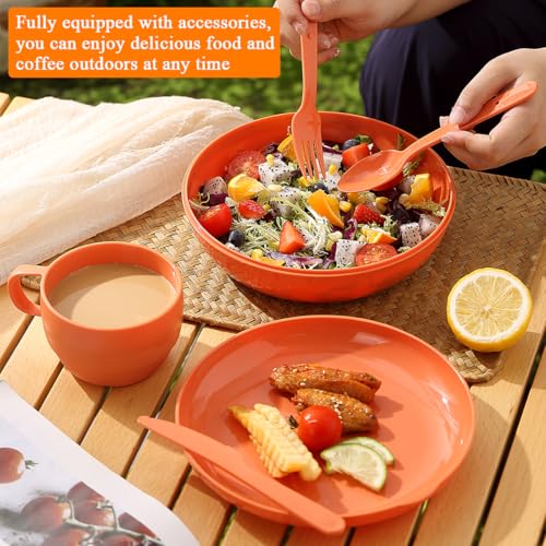 Homquen 6-Piece Camping Mess Kit with Bowl, Plate, Cup, Spoon, Fork, Knife and Carry Bag, Camping Accessories Essentials Gear Light Weight and Small Space Easy to Carry or Put in Backpack