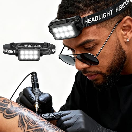 GBK Polarized Tattoo Headlamp with Motion Sensor,Tattoo Vision Glasses, Rechargeable Tattoo Headlight,Tattoo LED Light for Tattoo Artists, Anti Glare Lighting to Enhance Tattoo Detail (2 Headlamps) - size: 2 Headlamps