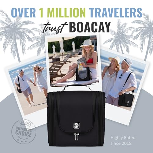 BOACAY Extra Large Hanging Travel Toiletry Bag for Women and Men, Makeup Bag - color: (X-Large) Sapphire Black - Gray Interior