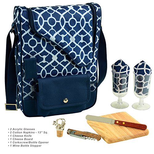 Picnic at Ascot Original Insulated Wine and Cheese Cooler Bag - Designed, Assembled & Quality Approved in the USA - color: Trellis Blue