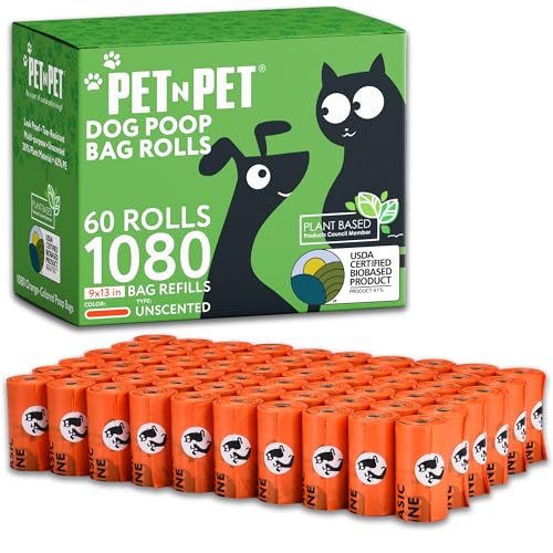 Pet N Pet Poop Bags for Dogs, 1080 Count, Plant Based, Unscented, Orange - color: Orange - Unscented