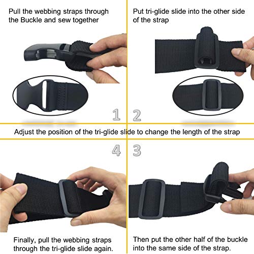 2 Set 1.5” Flat Dual Adjustable Plastic Buckles & Tri-glide Slides | Quick Side Release Buckles for Luggage Straps, Pet Collar, Backpack Repairing (Black, Fit For 1.5 Inch/38mm Webbing Straps)