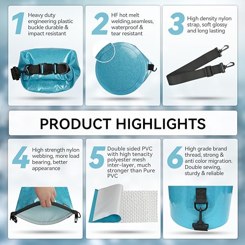 MARCHWAY Floating Waterproof Dry Bag Backpack 5L/10L/20L/30L/40L, Roll Top Sack Keeps Gear Dry for Kayaking, Rafting, Boating, Swimming, Camping, Hiking, Beach, Fishing - color: Shiny Blue, size: 5L