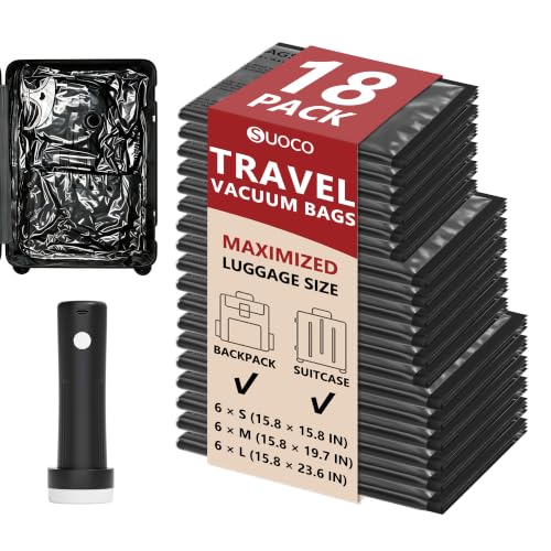 Travel Vacuum Bags for Clothing with Cordless Pump 18 Combo, Black - color: Black, size: 18 Combo