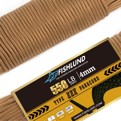 Paracord 550 lb, 7 Strand Paracord Rope 100ft 4mm, Nylon Parachute Cord for Camping, Coyote - size: 100ft, style: Coyote