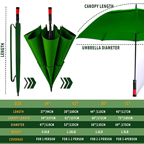 62/68/72 Inch Large Golf Umbrella Windproof Waterproof Auto Open | Oversized Double Canopy Vented, 210T Waterproof Pongee Fabric, Light Fiberglass Frame, Unique Red Foam Handle - color: Green-Red Handle, size: 68"