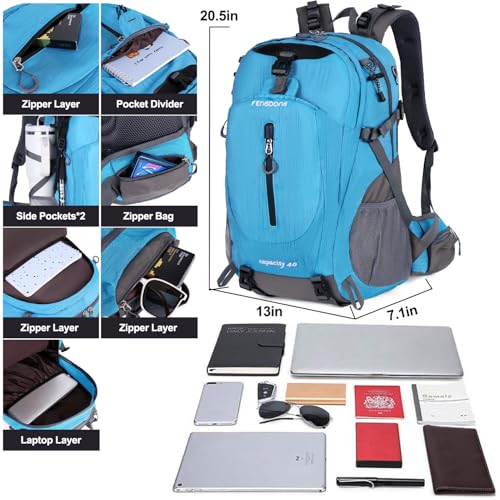 FENGDONG 40L Waterproof Lightweight Hiking,Camping,Travel Backpack for Men Women Blue - color: A3- Blue
