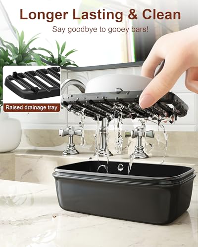 Quatish Leakproof Large Soap Dish with Lid & Draining Layer, Shatterproof Travel Bar Soap Holder Case Container, Portable Travel Size Toiletries Essentials for Camping, Gym, Bathroom, Black - color: Black, size: Large