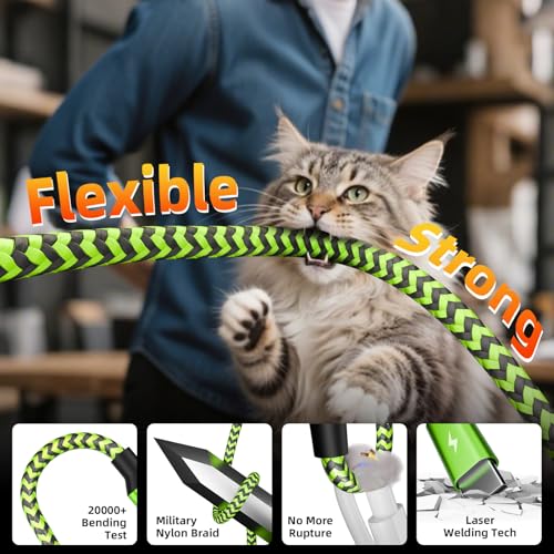 USB C Splitter Multi Charging Cable for Multiple Devices, 2Pack 5FT | USB C Phone Charger Cable with 4 Type-C Ports, 4 in 1 Charging Cord for iPhone 17 Galaxy S26 - color: Green&Black