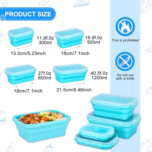 Collapsible Silicone Food Storage Containers 4 Set Airtight Leak Proof Food Containers with Lids Meal Prep for Microwave Freezer Dishwasher for Kitchen Camping Office Sky Blue - color: Sky blue